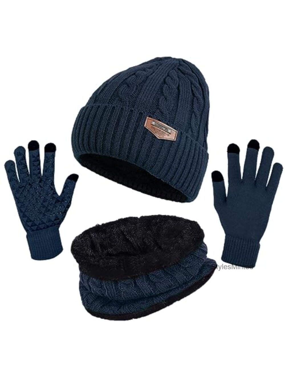 3PC Fleece Beanie Scarf Gloves Set Acrylic Knit Winter Accessories